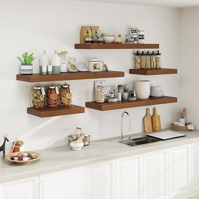 Heimlove 12" Deep Floating Shelves for Wall Shelf Over Toilet Wall Mounted Farmhouse Long 55 inches Set of 1, Farmhouse Shelves with Invisible Brackets for Living Room, Kitchen, Bedroom,Walnut