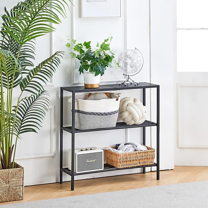 Wimarsbon 29.5" Narrow Console Table, 3-Tier Entryway Tables, Thin Sofa Table with Shelves, Metal Frame, Side Table, Display Table, for Hallway, Entrance, Living Room, Bedroom (Black Frame Black)