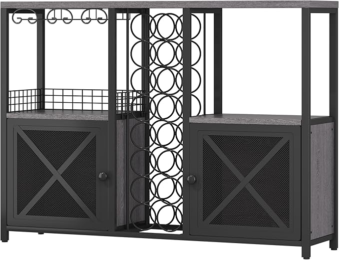 Homeiju Mini Bars for Home, Wooden Coffee Bar Cabinet, Modern Liquor Cabinet for Liquor and Glasses, Farmhouse Buffet Wine Bar Cabinet with Storage Sideboard for Home Kitchen Dining Room (Deep Grey)