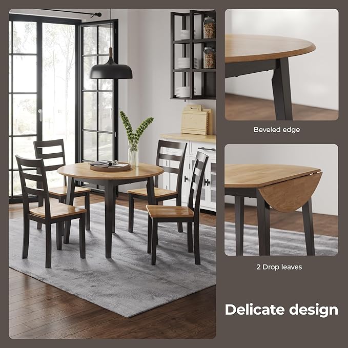 Signature Design by Ashley Gesthaven Contemporary Dining Drop Leaf Table with 4 Legs, Light Brown & Dark Brown