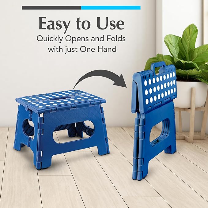 Handy Laundry Folding Lightweight Step Stool - Sturdy Enough to Support Adults and Safe Enough for Kids - Opens Easy with One Flip - Great for Kitchen, Bathroom or Bedroom (Blue)