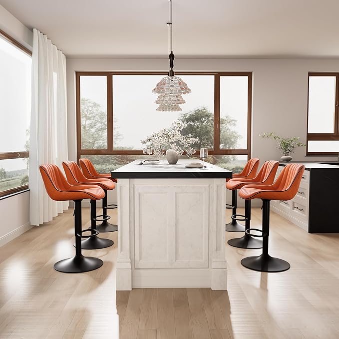 YOUNIKE Orange Bar Stools Set of 2 Kitchen Counter Height Barstools with Backs Swivel High Faux Leather Paddedt Bar Chairs Modern Adjustable Tall Stools for Breakfas Island