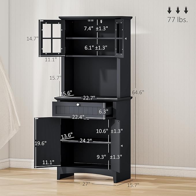 HOMCOM Elegant Buffet with Hutch, Kitchen Pantry Storage Cabinet with Framed Glass Door Drawer and Microwave Space, Black