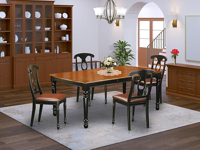 East West Furniture DOKE5-BCH-LC 5 Piece Dinette Set for 4 Includes a Rectangle Dining Room Table with Butterfly Leaf and 4 Faux Leather Kitchen Dining Chairs, 42x78 Inch, Black & Cherry