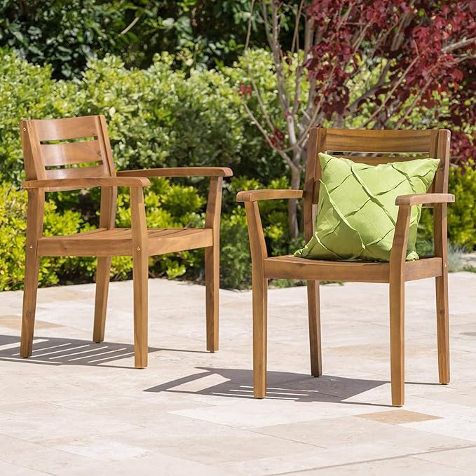 Merax Acacia Wood Dining Chairs Set of 2,Stamford Outdoor Acacia Wood Dining Chairs for Kitchen, Living Room,Outdoor,Teak