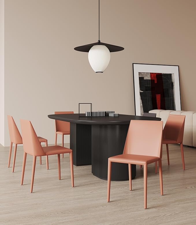 Manhattan Comfort Paris Modern Saddle Leather Dining Chairs, Metal Frame, Comfortable Padded Seat, Fully Assembled Kitchen Accent Furniture, Set of 2, Clay