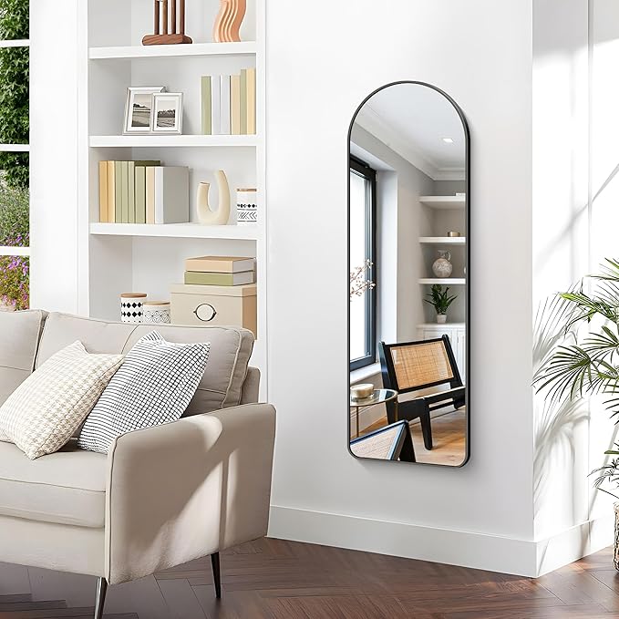 Arched Bathroom Mirror, 16"x48" Black Arched Mirror for Bathroom, Wall Mounted Mirror, Gold Vanity Wall Mirror w/Metal Frame for Bedroom, Entryway, Living Room, Vertically Hanging