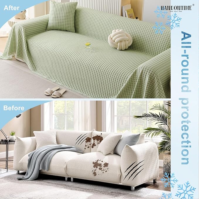 HANDONTIME Cooling Dog Couch Cover Ice Silk Washable & Breathable Pet Sofa Protector, Durable Couch Covers for Sofa Pet Friendly Soft Dog Cooling Bed Cover Sofa Protector Covers (Green, 71"x150")