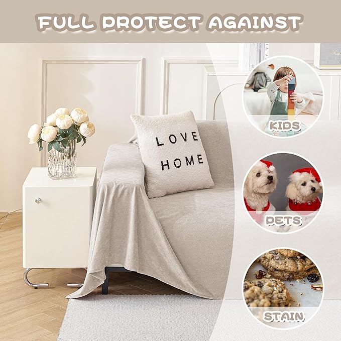 MYSKY HOME Couch Cover Couch Covers for 3 Cushion Couch Sofa Pet Friendly Sectional Couch Covers L Shape Dog Couch Cover Protector for Sectional Sofa Covers Couch Protector, 91" x 150", Oat