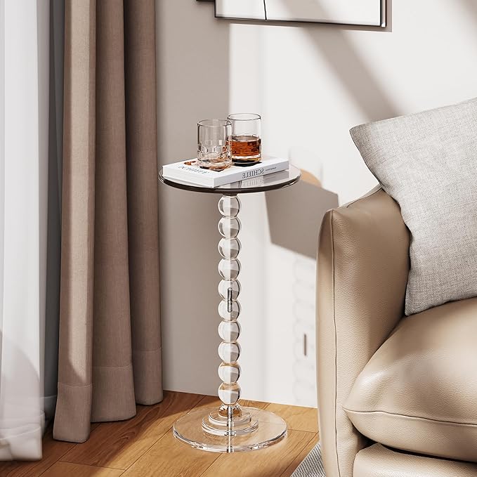 Acrylic Side Table, End Table Round Top with Solid Post for Living Room, Bedroom, Balcony, Easy Assembly (Clear) (Pedestal, Clear)