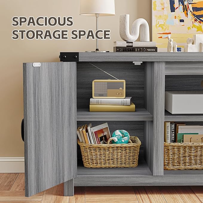 YESHOMY Modern Farmhouse TV Stand with Two Barn Doors and Storage Cabinets for Televisions up to 65+ Inch,Entertainment Center Console Table,Media Furniture for Living Room, Grey