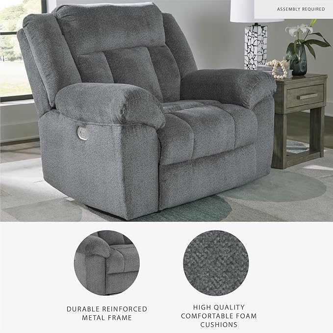 Signature Design by Ashley Tip-Off Casual Wall Hugger Power Recliner with Adjustable Headrest and USB Ports, Gray
