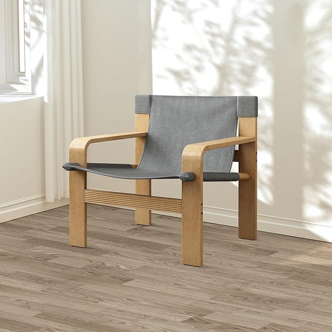 Ball & Cast Living Room Chairs,Mid-Century Lounge with Comfortable Linen Fabric Armchair & Rubber Wood Frame,Accent Chair Wide Armrest,Detachable and Washable Seating Furniture for Reading,Dark Grey