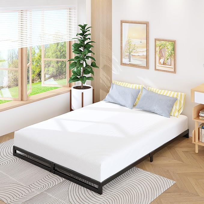 4 Inch California King Bed Frames No Box Spring Needed Heavy Duty Metal Cal King Platform for Mattress Foundation, Noise Free, Easy Assembly, Black