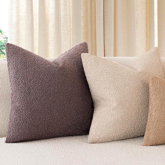 Foindtower Set of 2, Decorative Textured Boucle Throw Pillow Covers Accent Solid Pillow Cases Soft Cozy Couch Cushion Case for Chair Sofa Bedroom Living Room Home Decor 26x26 Inch Dark Purple