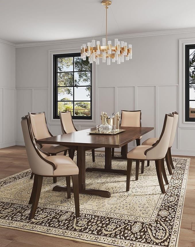 Manhattan Comfort Grand Avenue Faux Leather Dining Chairs, Parsons Accent Furniture with Padded Wingback Seat and Solid Beech Wood Frame, Set of 4, Tan