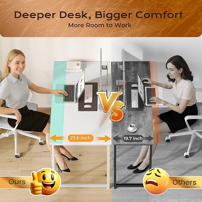 PRAISUN 54 X 24 Inch Computer Desk with Deeper Desktop, Gaming Office Writing Work Desk for Home Office, Study, Bedroom, Work from Home, Metal Frame, White