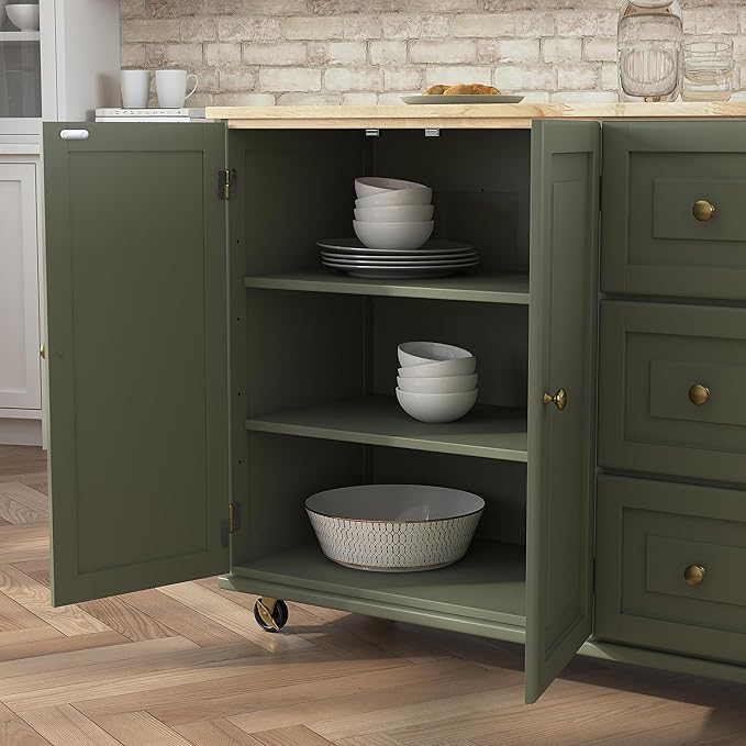 Homestyles Mobile Kitchen Island Cart with Wood Top and Dropleaf Breakfast Bar, 18" D x 53.5" W x 36" H, Green