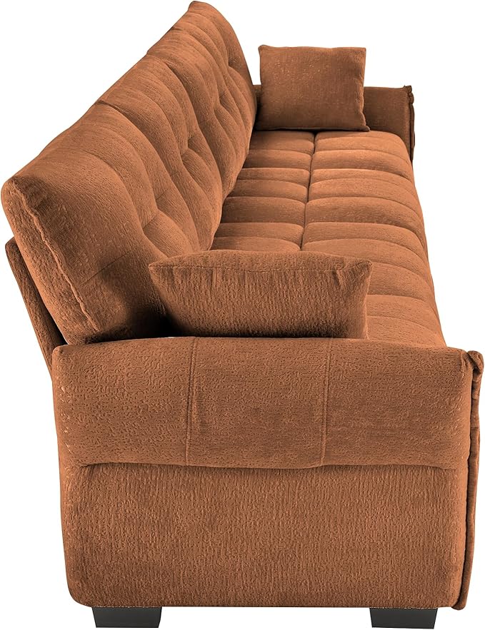 Modern Chenille Fabric 4-Seat Sofa w/ 2 Pillows, Premium Upholstery Living Room Couch with Tufted Backrest & Comfortable Armrests and High-Resilience Memory Foam Cushions,Orange