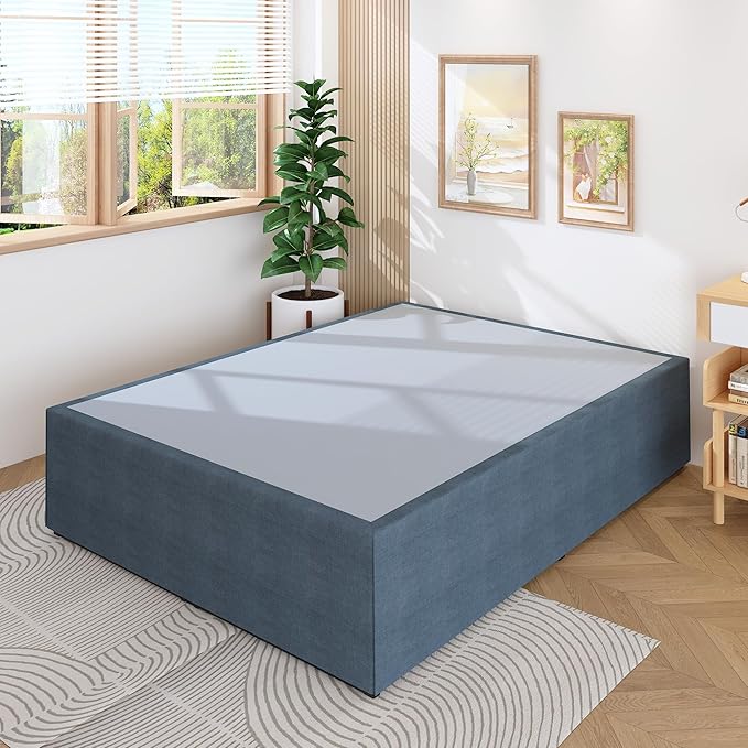 18 Inch Full Size Bed Frame with Storage Bed Cover Skirt, Heavy Duty Metal Full Platform Bed Frame No Box Spring Needed, Easy Assembly, Noise Free, Black and Blue