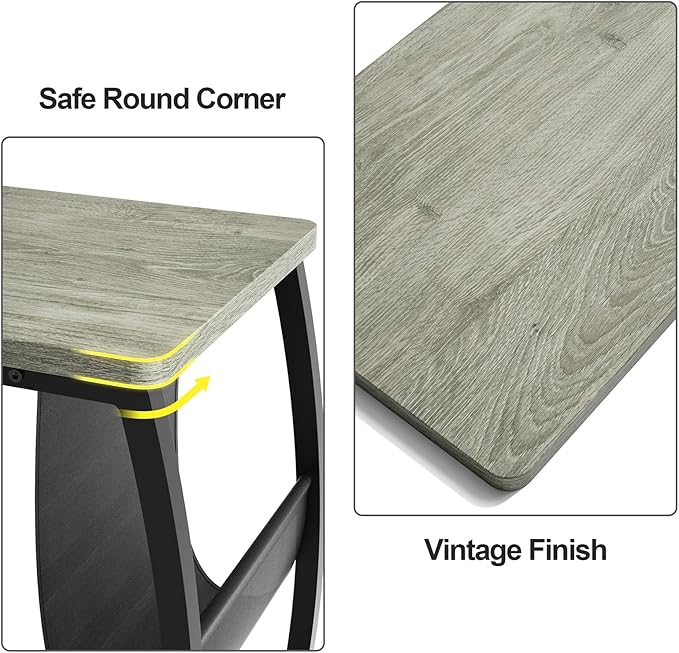 SRIWATANA Side End Tables Living Room, Vintage C-Shaped Laptop Table for Couch, Snack Table with Side Pocket, Light Grey