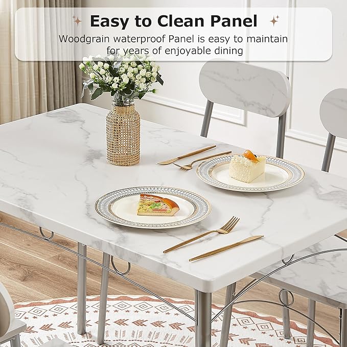 VECELO 5-Piece Dining Table Set for 4, Kitchen Rectangular Dinette with Wooden Chairs for Small Space, Apartment, Breakfast Nook, White