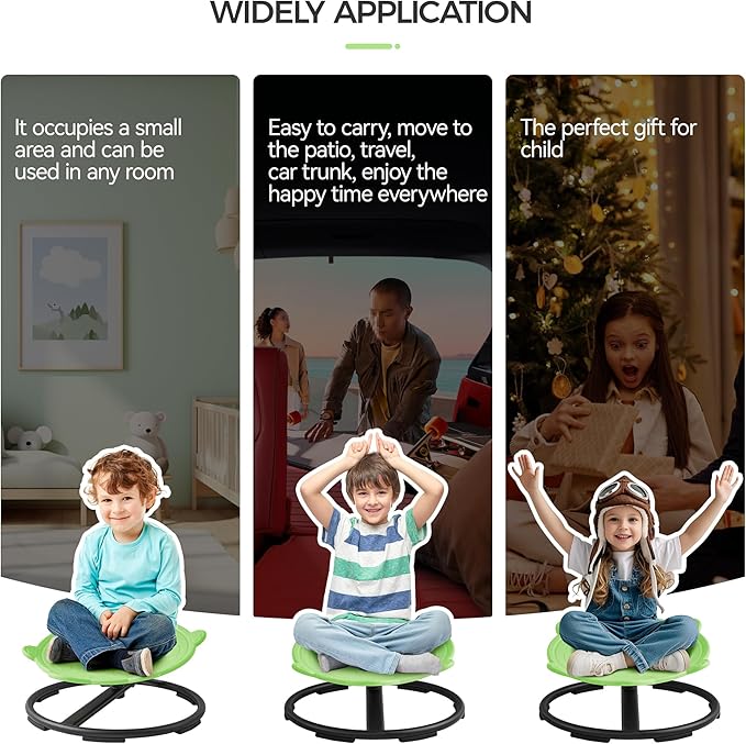 Swivel Chair for Kids, 360° Spinning Seat, Toddler Sit and Spin Wobble Chair, Sensory Balance Toys, Autism ADHD Chairs, Play Equipment Relief Motion Sickness for Boys Girls (Green)