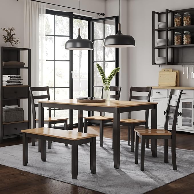 Signature Design by Ashley Gesthaven Casual Dining Table with 4 Chairs and Bench, Set of 6, Light Brown & Dark Brown