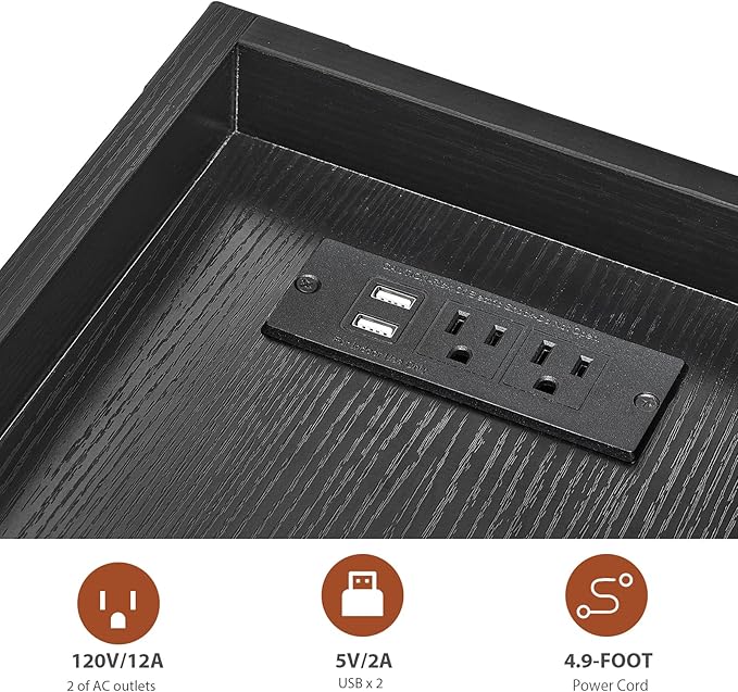 Narrow Side Table, Slim End Table with Charging Station for Small Spaces, with 2 USB and 2 Power Outlets, 21.7" L x 10" W x 21.7" H