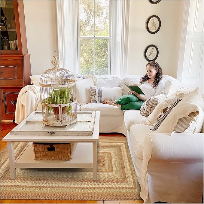 Homespice Harvest Jute Brown 4x6' Braided Area Rug for Living Room, Bedroom and Dining Room. Pet Friendly. Decor Styles- Farmhouse Rug, Rustic, Vintage, Cottage, Primitive, Country, Boho Rug