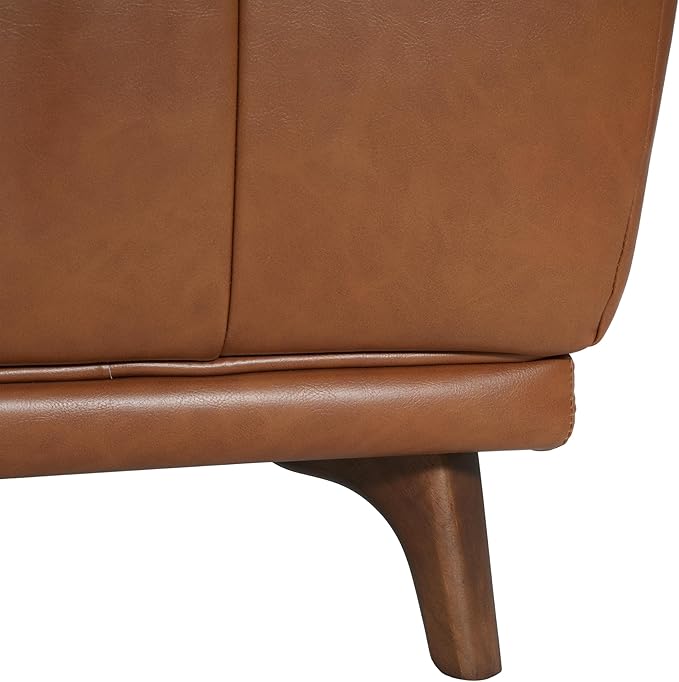 Christopher Knight Home Kinsley Square Ottoman Footstool, Ottoman Chair with Large Seat, Faux Leather Upholstery Coffee Table, Modern Side Table for Living Room Bedroom Home Decor, Brown