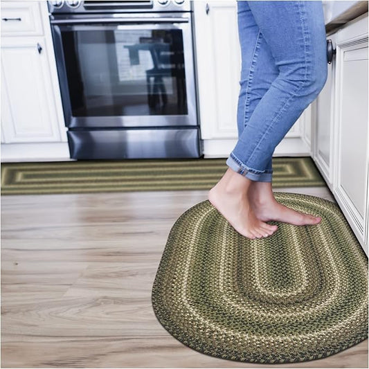 Pinecone Green Oval Braided Rug, 2x3' - Handmade with Jute, Warm Country Rustic Decor, Perfect for Bathrooms and Entryways - Reversible and Easy to Clean
