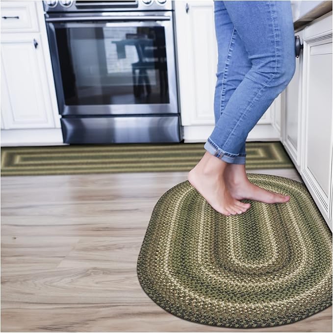 Pinecone Oval Woven Rug 27x45 - Country Style Braided Jute Entryway Rug for Rustic Decor