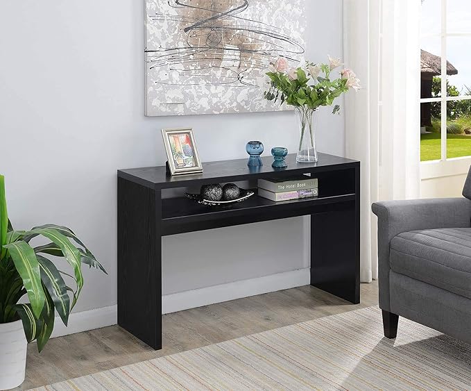 Convenience Concepts Northfield Deluxe Console Hall Table 48" - Modern, Minimalist Narrow Sofa Display Accent With Storage Shelf for Contemporary Living Room, Entryway, or Hallway, Black
