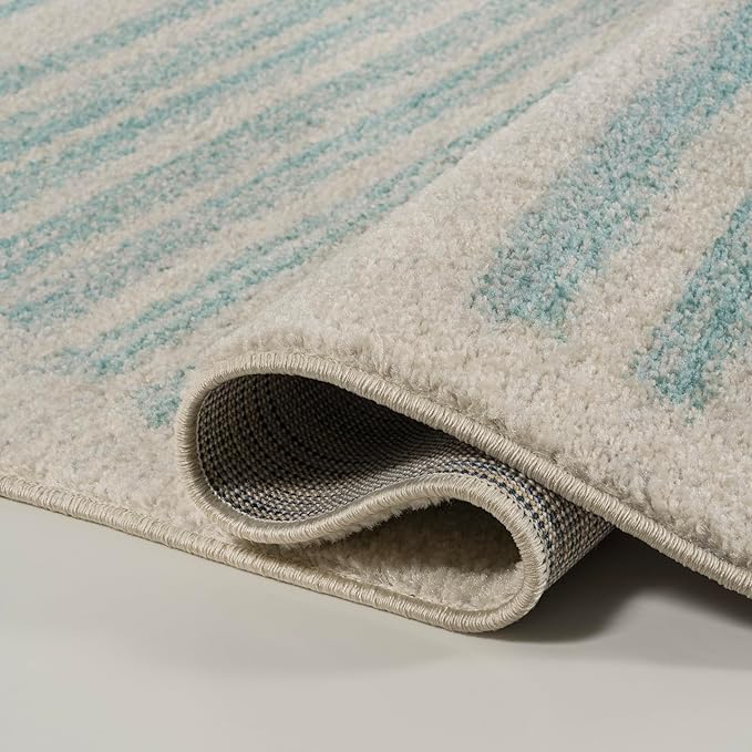 JONATHAN Y Khalil Modern Berber Stripe Cream/Turquoise Indoor Area Rug, 8x10, Contemporary, Bohemian, Easy-Cleaning for Living Room, Bedroom, Kitchen, Pet Friendly, Non-Shedding (MOH207B-8)