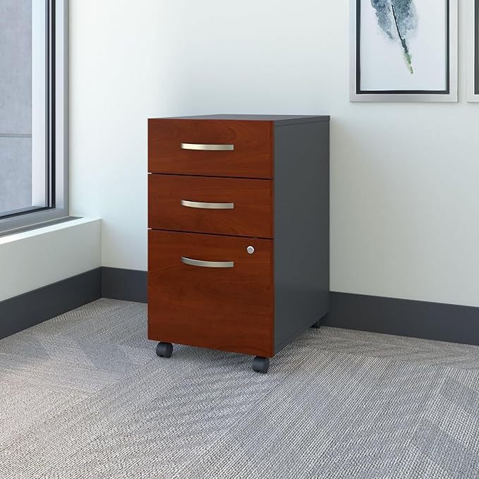 Bush Business Furniture Series C 3 Drawer Mobile File Cabinet in Hansen Cherry, Assembled Office Storage Unit for Home or Commercial Spaces