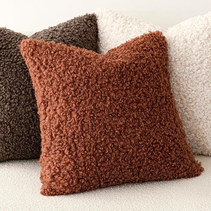 Foindtower 2 Pieces 16x16 Inch Hazel Brown,Faux Fur Throw Pillow Cover Accent Sherpa Furry Pillow Covers Fuzzy Soft Pillowcases Cozy Sheepskin Decorative Fleece Cushion Case for Bed Couch Living Room