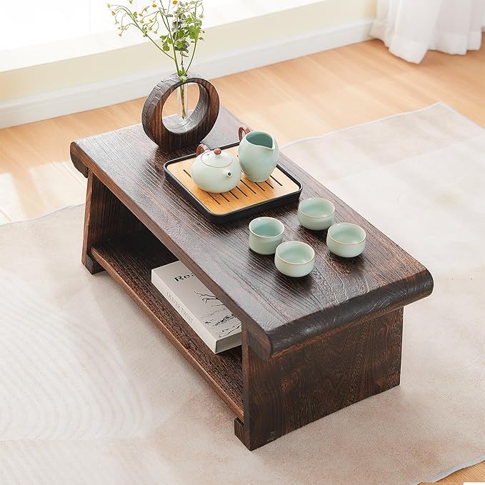 Folding Altar Table,Japanese Low Table for Sitting on The Floor,Wood Low Meditation Table,Tea&Coffee Table for Living Room,Foldable Floor Table, Brown