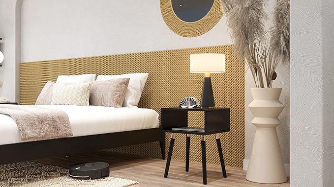 Bme Dinkee Solid Wood Nightstand, Fully Assembled, Without Drawer for Mid Century Bedroom and Living Room, Black
