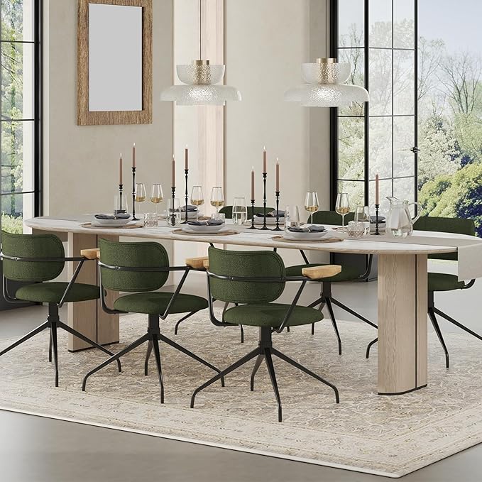 Modern Swivel Dining Chairs Set of 2 with Arms,Upholstered Comfortable Dining Room Chairs, Wooden Armrests & Sturdy Metal Frame, Stylish Kitchen & Dining Table Chairs for Modern Décor