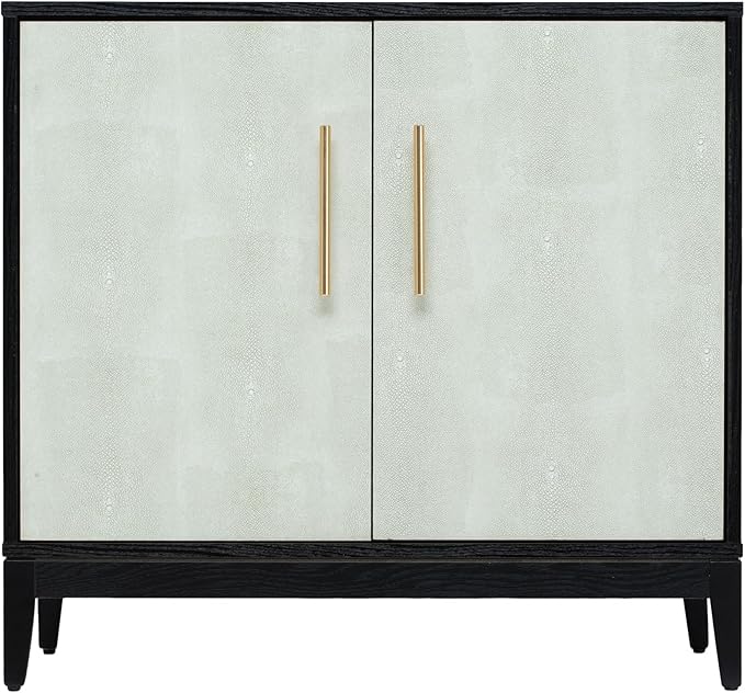 Sango Shagreen 2-Door Cabinet, Elegant Black Faux Shagreen Storage Cabinet with Brass Handles, Adjustable Shelf, Timeless Luxury Design, Stylish Accent Furniture for Living Room or Dining Room