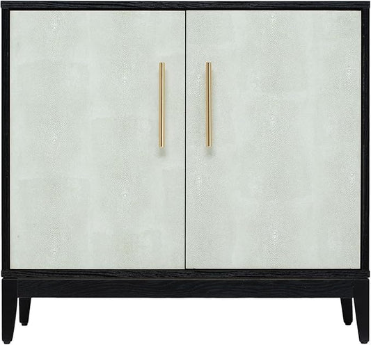 Sango Shagreen 2-Door Cabinet, Elegant Black Faux Shagreen Storage Cabinet with Brass Handles, Adjustable Shelf, Timeless Luxury Design, Stylish Accent Furniture for Living Room or Dining Room