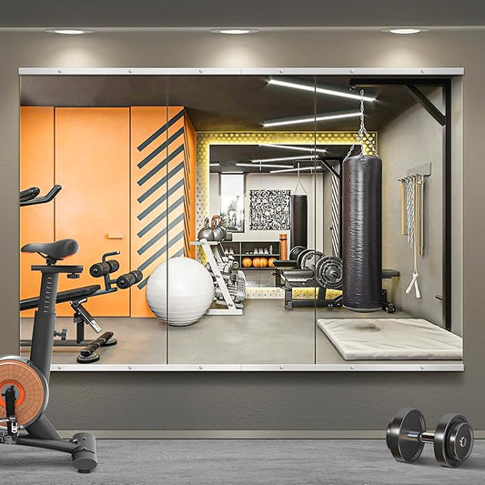 Home Gym Mirror for Wall,48x24x3PCS Full Length,Glass Frameless Body Large Mirror for Home Gym,Workout,Bedroom,Garage(Silver)