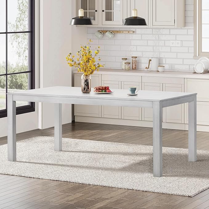 COLAMY 5-Piece Dining Table Set for 4, 60" Kitchen Wood Table with 4 Tufted Dining Room Chairs, White/Beige