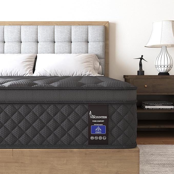 Full Mattress, Hybrid Mattresses 10 Inch Euro Top Medium Firm for Back & Lumbar Support, 100 Night Trial, Individual Pocket Spring Bed for Motion Isolation & Pressure Relief Black
