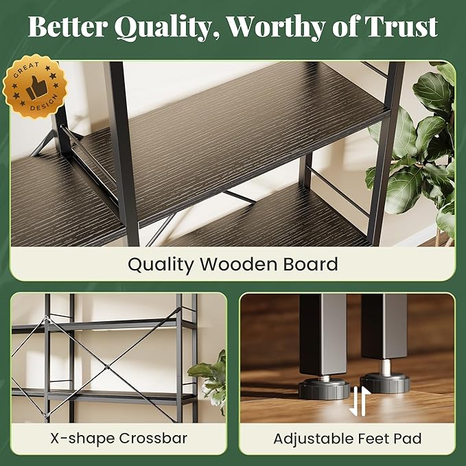 Huuger 4 Tier Bookshelf, L Shaped Corner Bookshelf with 8 Open Shelves, 49.4 Inch Straight Wide Bookcase with Metal Frame and Wooden Board, Adjustable Feet, Black