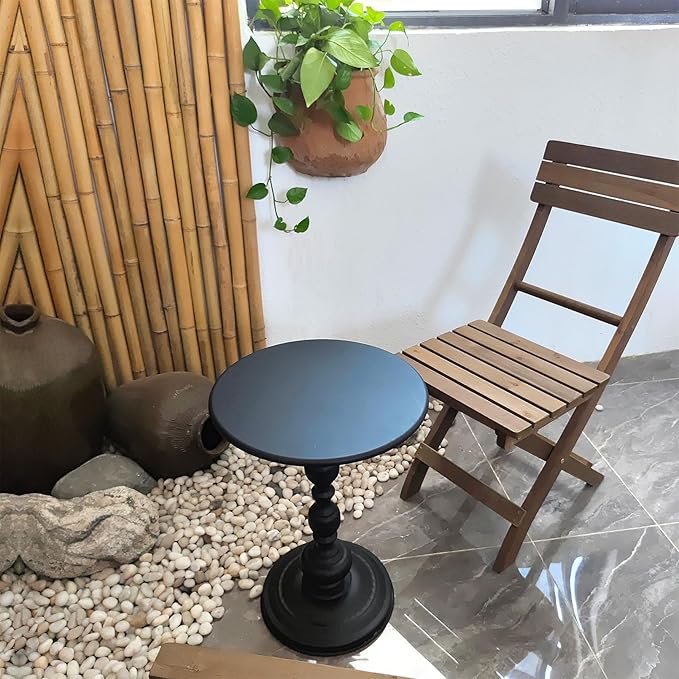 Benkyo Black Round End Side Table Modern Metal Pedestal Spindle Side Tables for Living Room Bedroom，Black