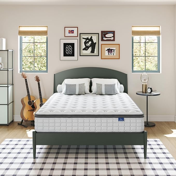 Vesgantti Twin XL Mattress, 10 Inch Hybrid XL Twin Mattress in a Box, Extra Long Pillow Top Twin Mattresses, Foam and Pocket Coils Innerspring Mattresses, Medium Firm Plush Feel