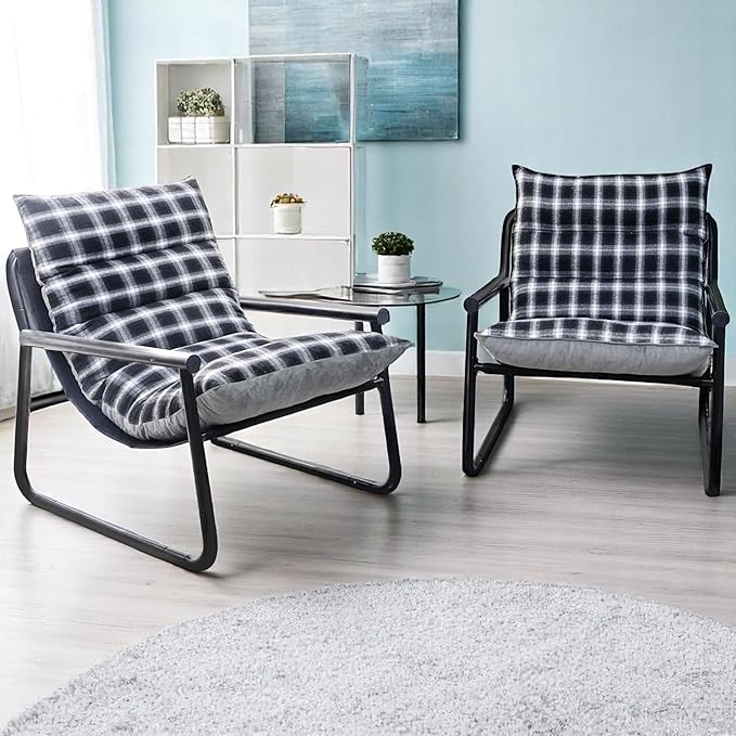 Plush Modern Accent Chair Single Comfy Chair for Bedroom — Ergonomic Lounge Chair with Stylish Upholstery, Space-Saving Design & Easy Assembly Plaid & Grey
