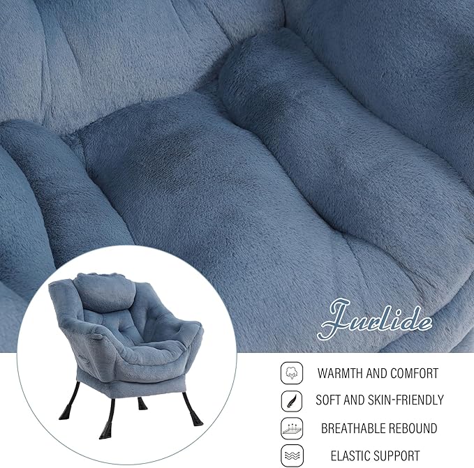 Lazy Chair with Ottoman, Modern Chair with Folding Footrest, Lounge Accent Chair, Comfortable Reading Chair (Plush Light Blue)